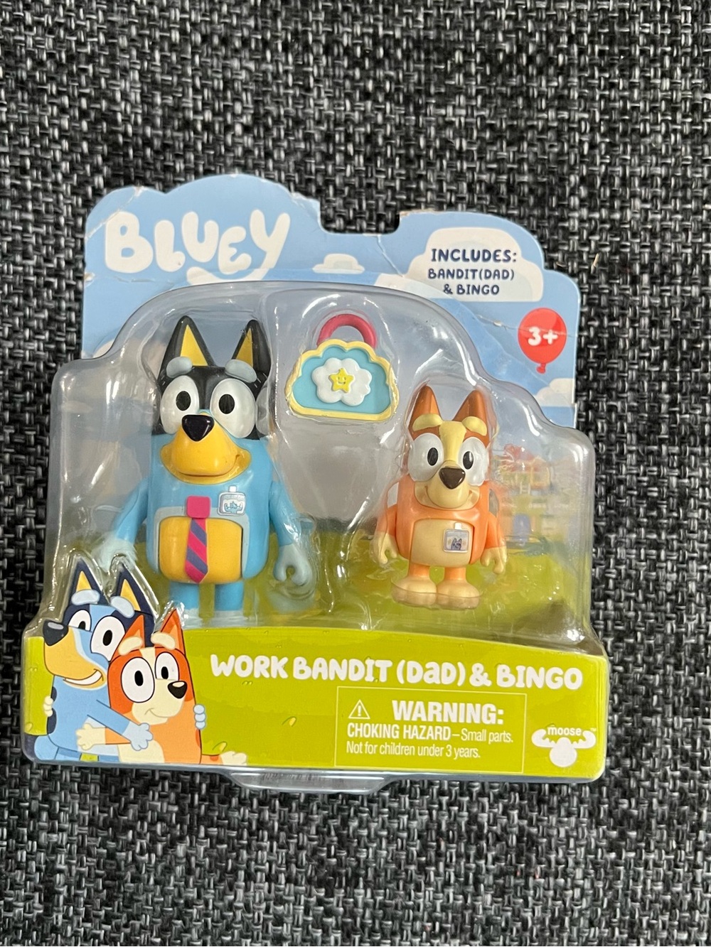 NIB Bluey Figurine Set- Work Bandit (Dad) & Bingo